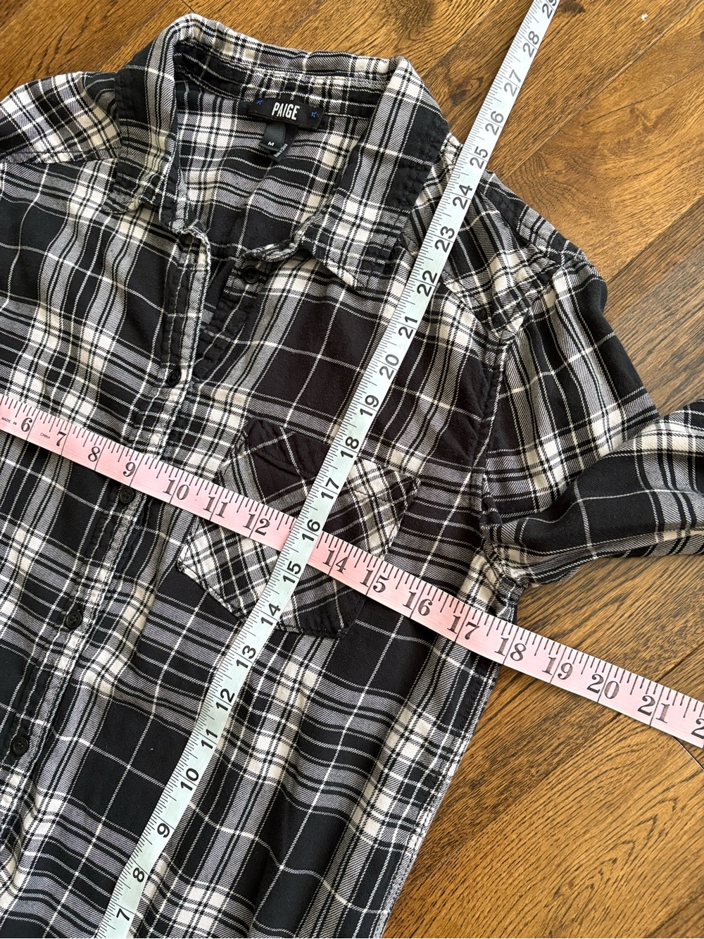 PAIGE Black and White Plaid Casual Button-Down Shirt Womens Medium - Picture 5 of 6